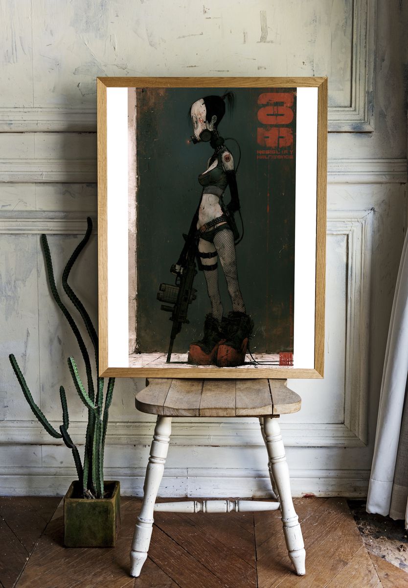 Cyberpunk Gas Mask Warrior Print. room preview