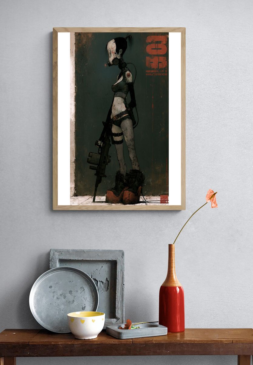 Cyberpunk Gas Mask Warrior Print. — room view 3