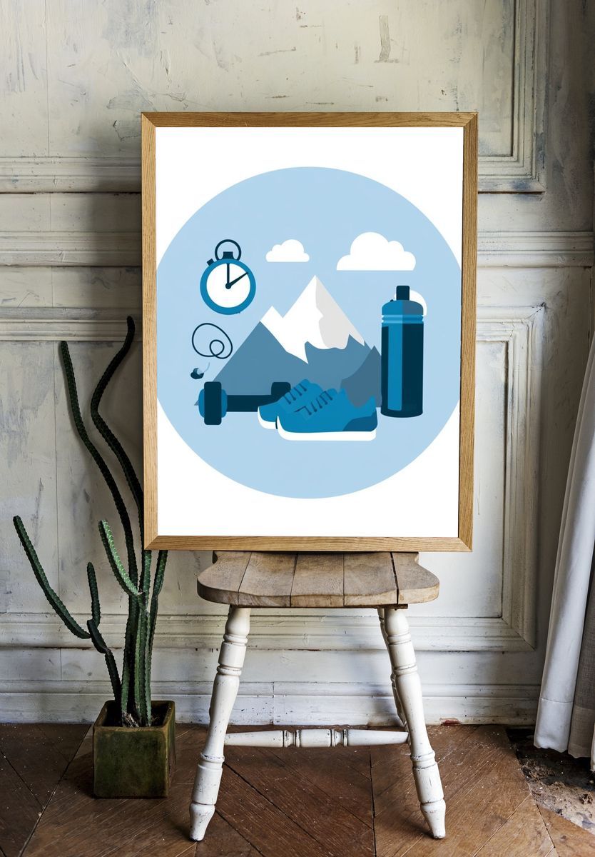 Mountain Fitness Illustration Poster. room preview