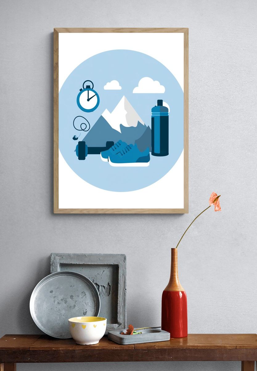 Mountain Fitness Illustration Poster. — room view 3