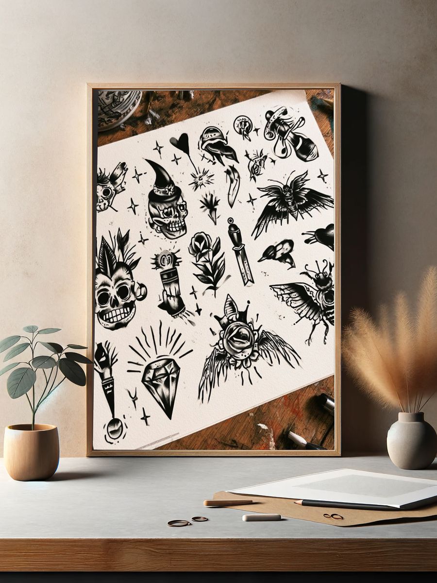 Blackwork Tattoo Flash Poster. — room view 2