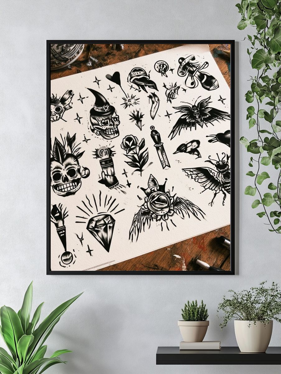 Blackwork Tattoo Flash Poster. — room view 4