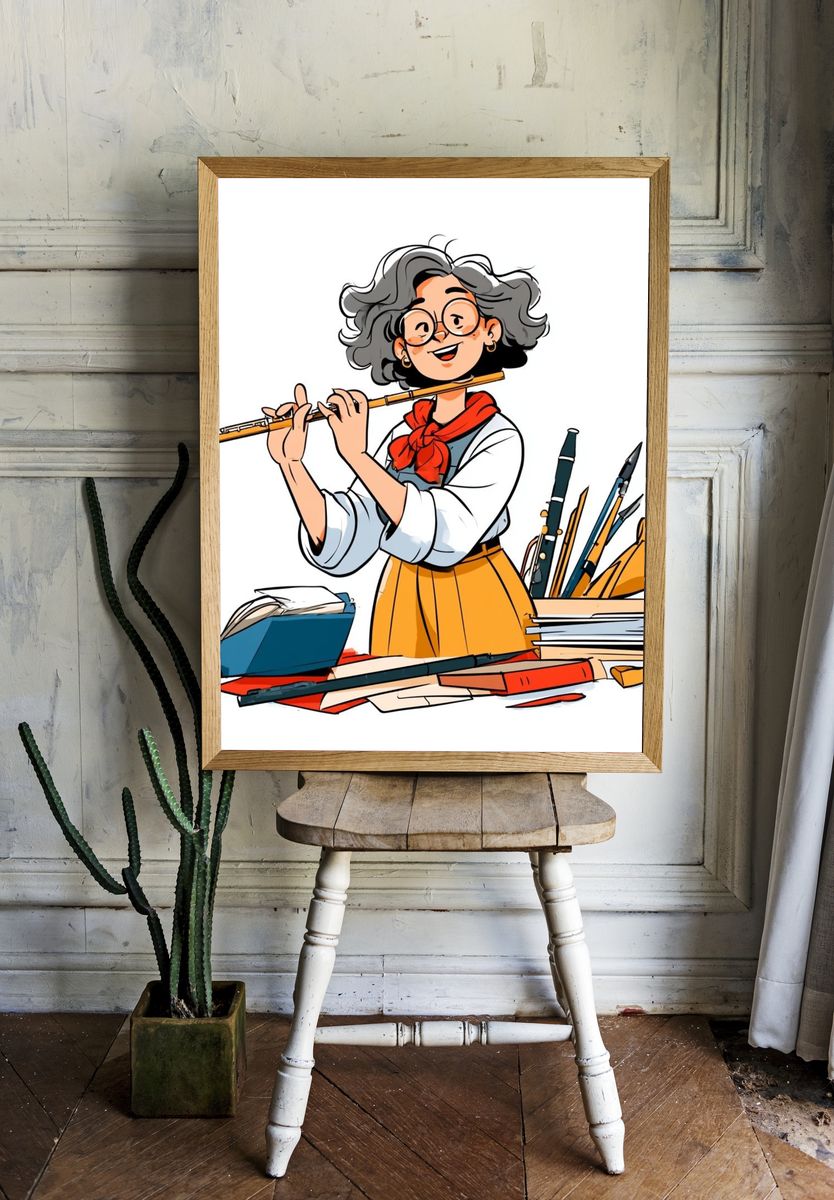 Creative Flute Girl Illustration Poster. room preview