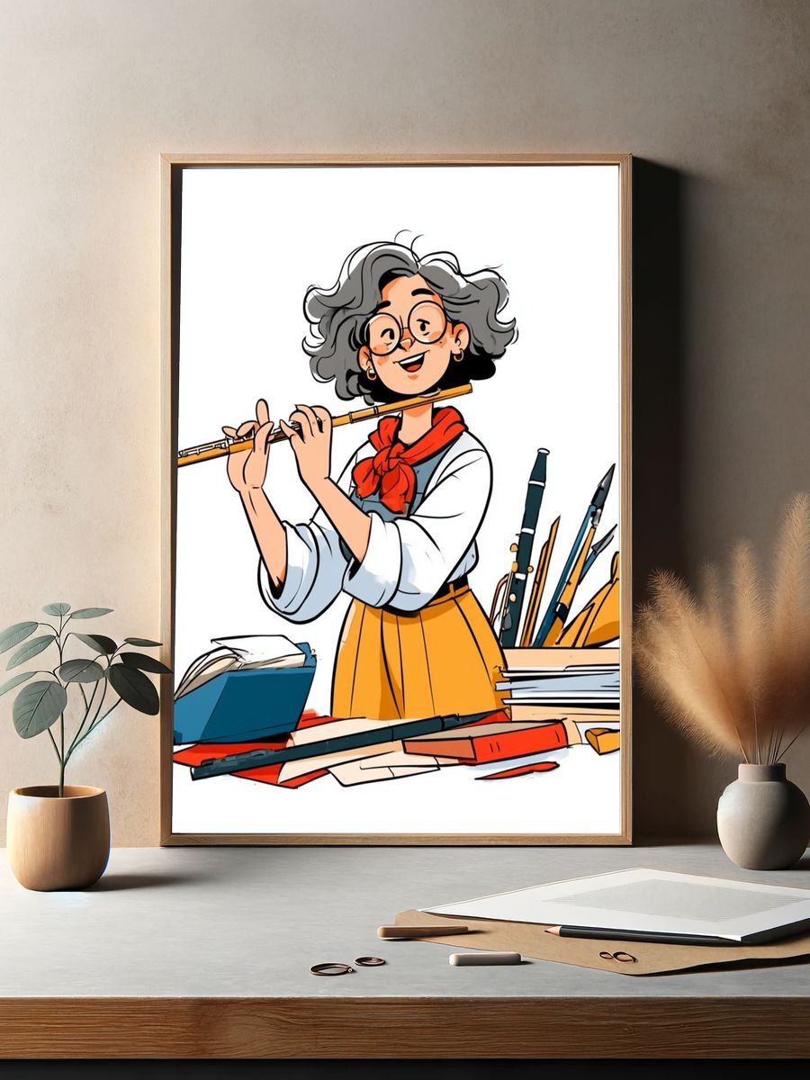 Creative Flute Girl Illustration Poster. — room view 2