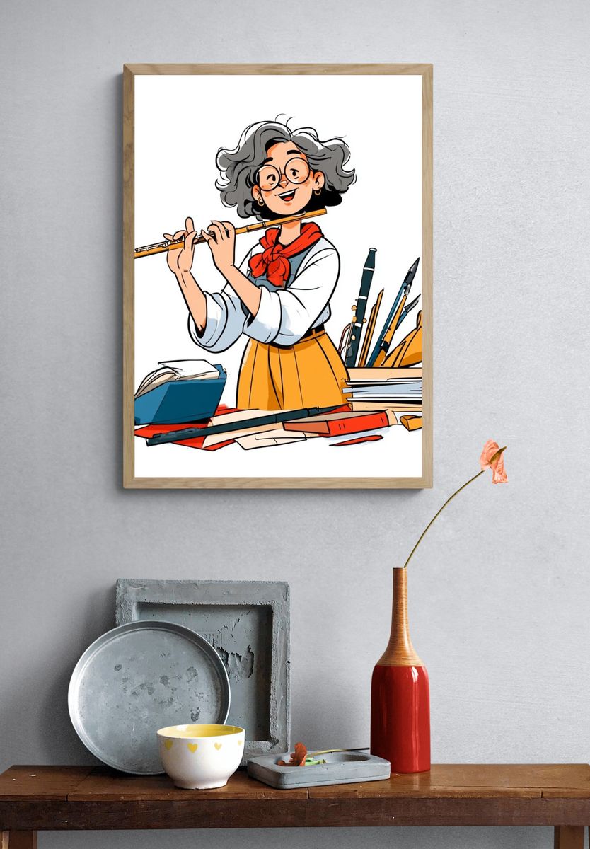 Creative Flute Girl Illustration Poster. — room view 3