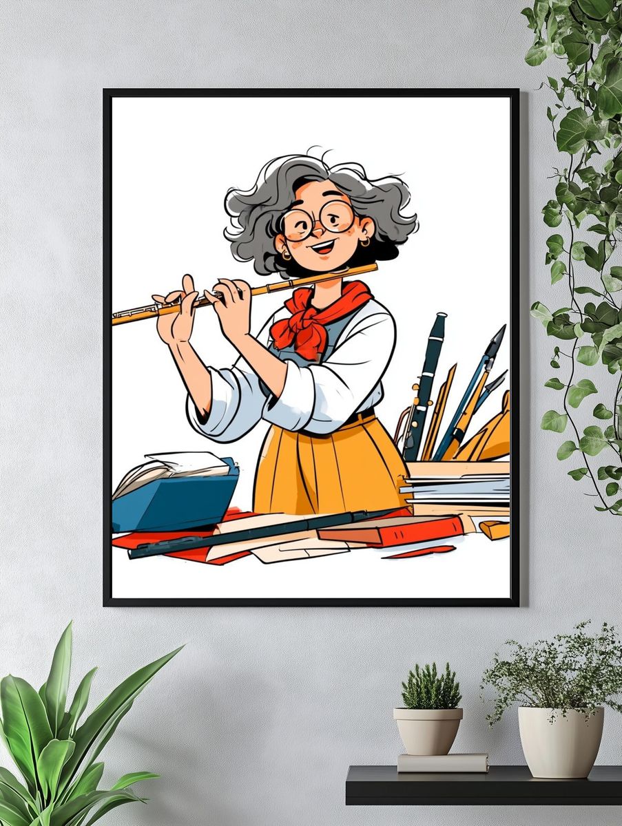 Creative Flute Girl Illustration Poster. — room view 4