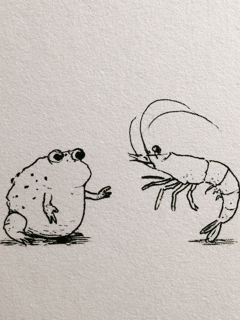 Frog and Shrimp Ink Illustration Poster. poster — illustration art
