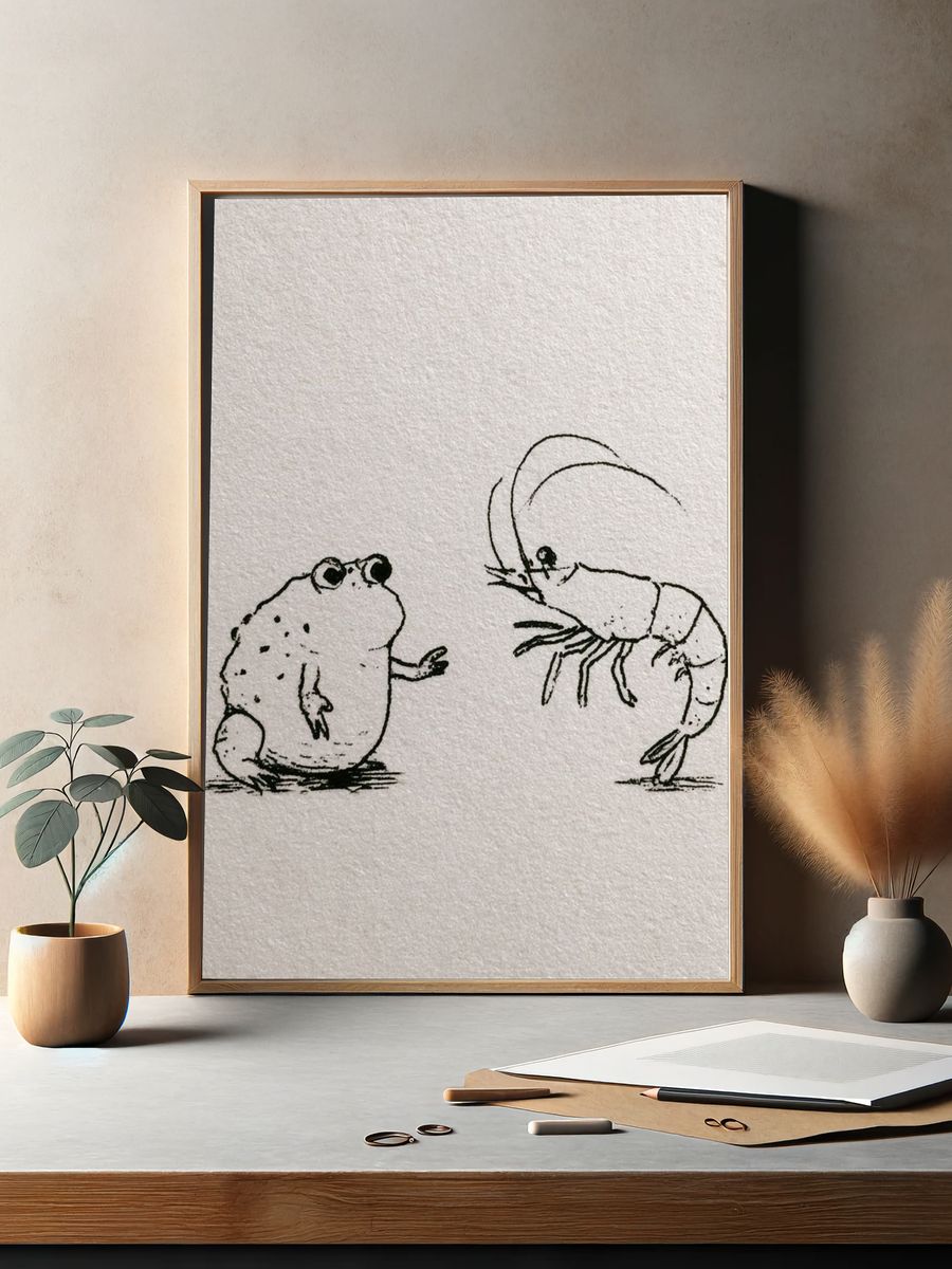 Frog and Shrimp Ink Illustration Poster. — room view 2