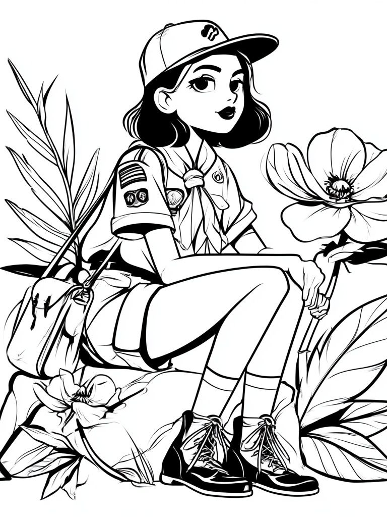 Girl Scout Floral Line Art Poster. poster — illustration art