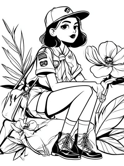 Girl Scout Floral Line Art Poster. poster