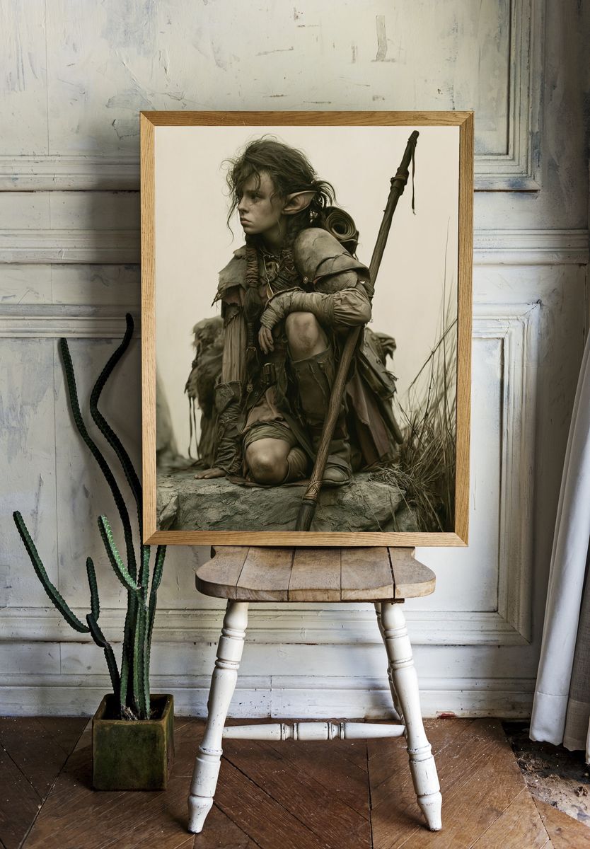 Fantasy Elf Warrior Illustration Poster. room preview