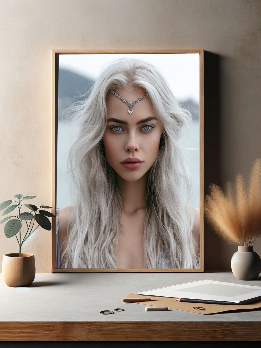 Silver-Haired Fantasy Portrait Print. — room view 2