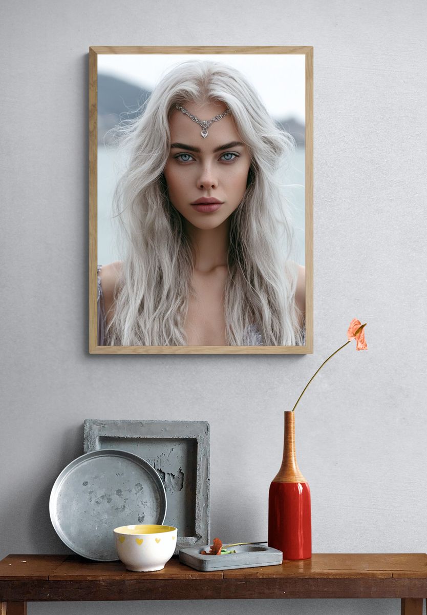 Silver-Haired Fantasy Portrait Print. — room view 3