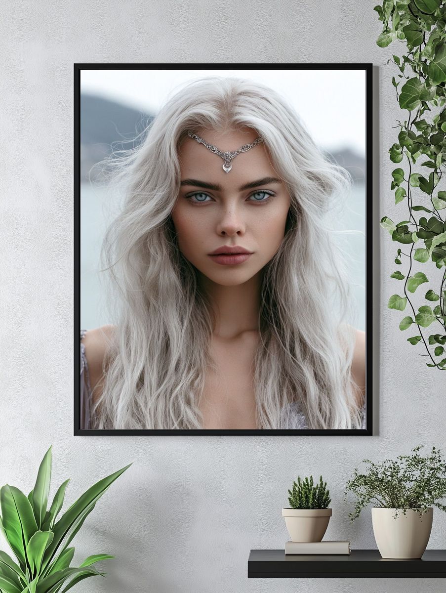 Silver-Haired Fantasy Portrait Print. — room view 4