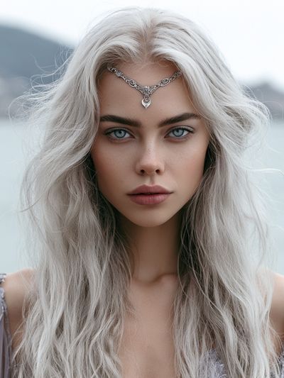 Silver-Haired Fantasy Portrait Print. poster