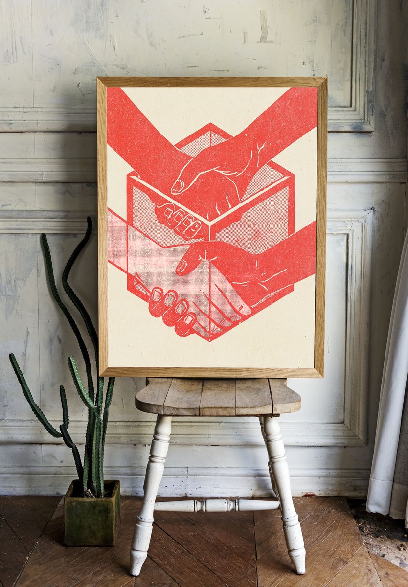 Hands Holding Box Typography Print. room preview