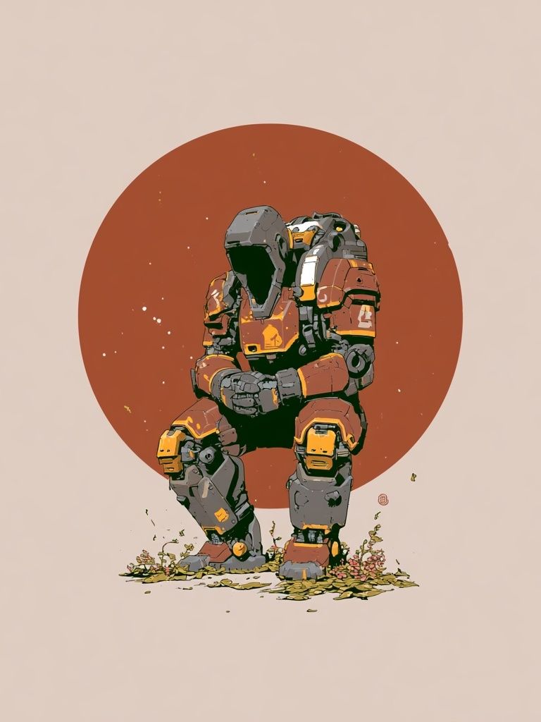 Seated Mech Digital Art Poster. poster detail