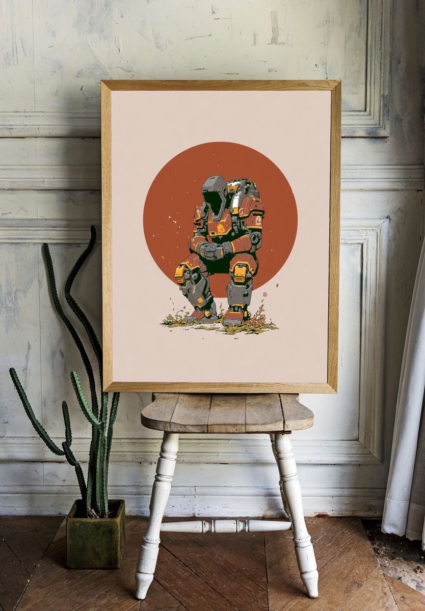 Seated Mech Digital Art Poster. room preview