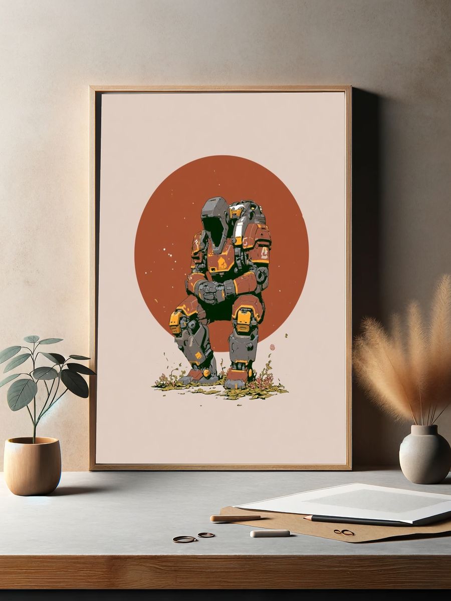 Seated Mech Digital Art Poster. — room view 2