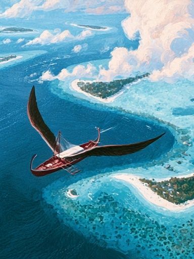 Flying Boat Over Tropical Lagoon Print. poster detail