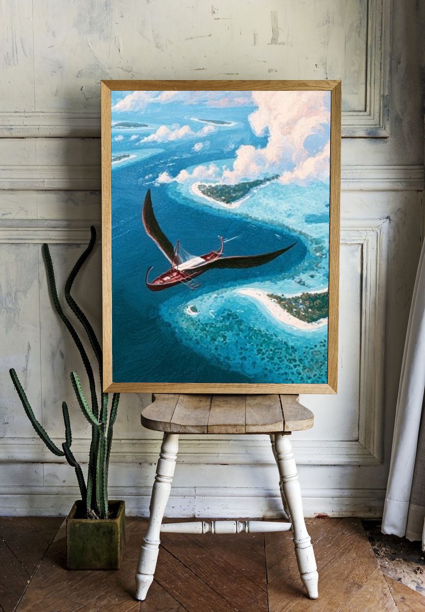 Flying Boat Over Tropical Lagoon Print. — room view 1