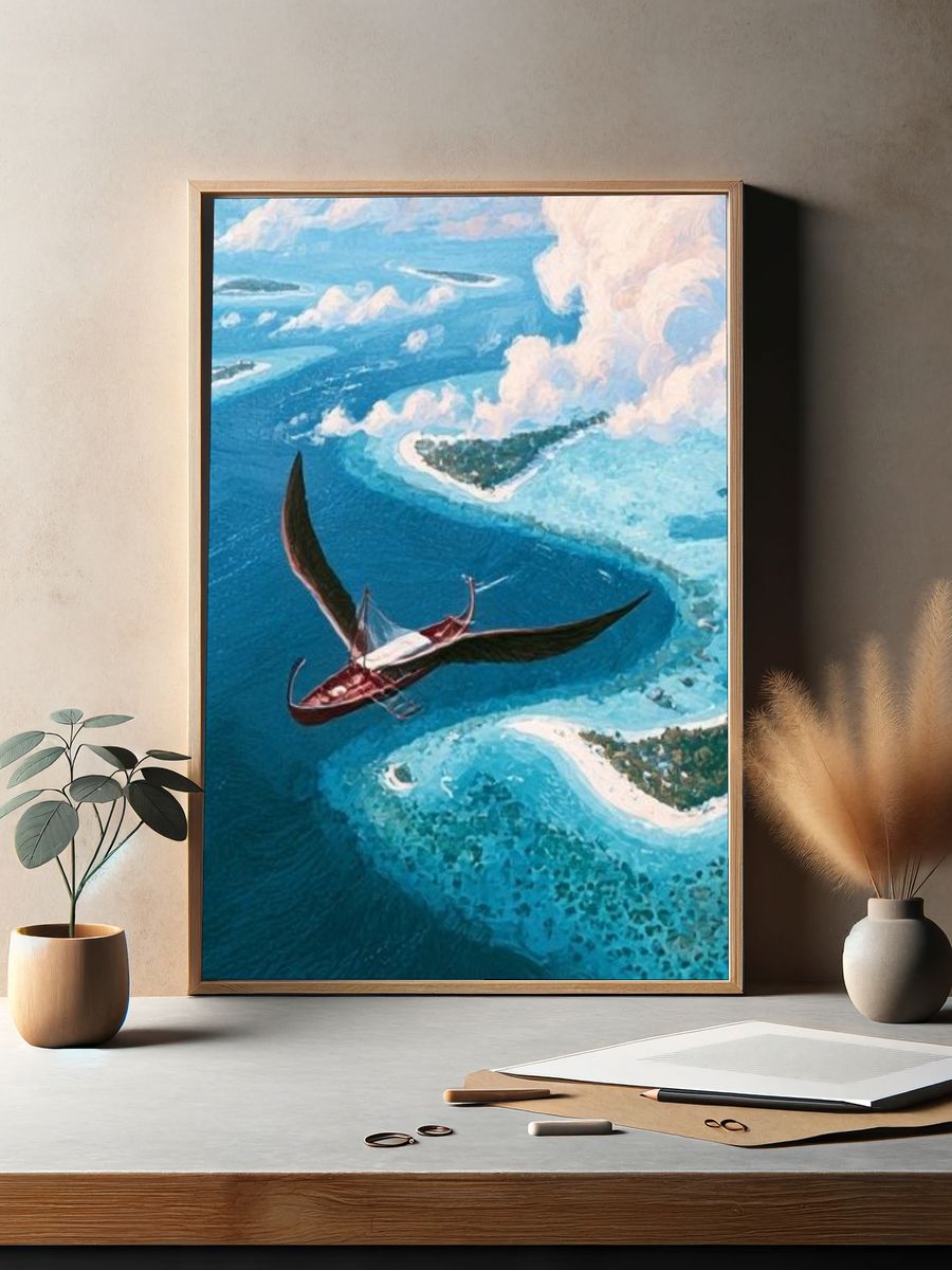 Flying Boat Over Tropical Lagoon Print. — room view 2