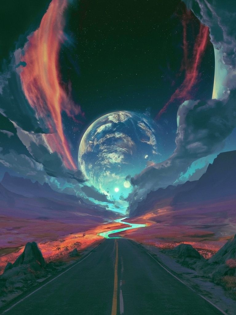 Cosmic Roadscape Digital Art Poster. poster — illustration art