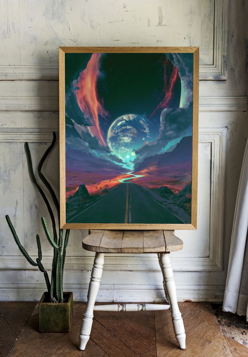 Cosmic Roadscape Digital Art Poster. room preview
