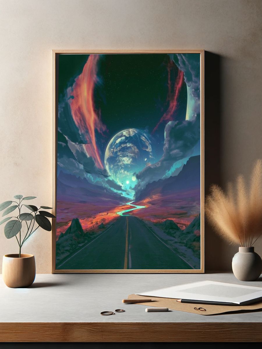 Cosmic Roadscape Digital Art Poster. — room view 2