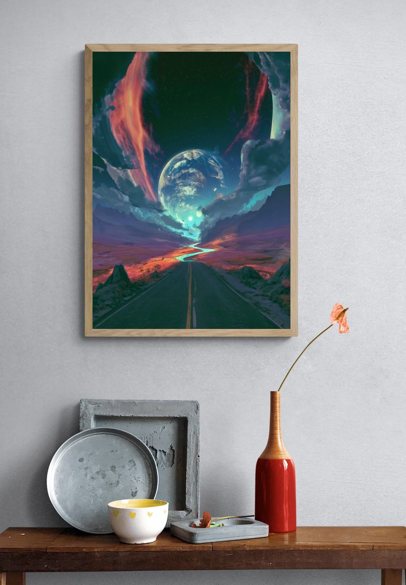 Cosmic Roadscape Digital Art Poster. — room view 3