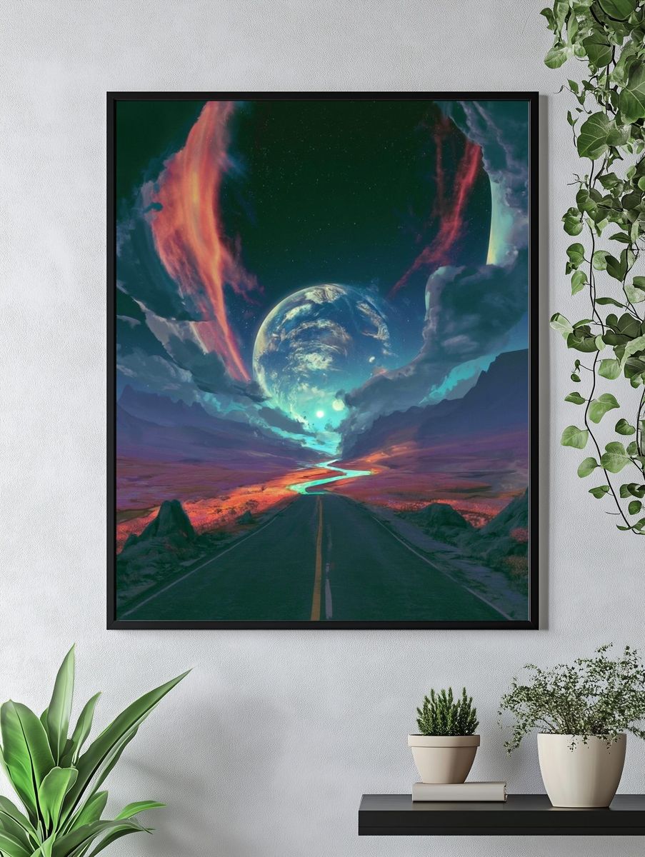 Cosmic Roadscape Digital Art Poster. — room view 4