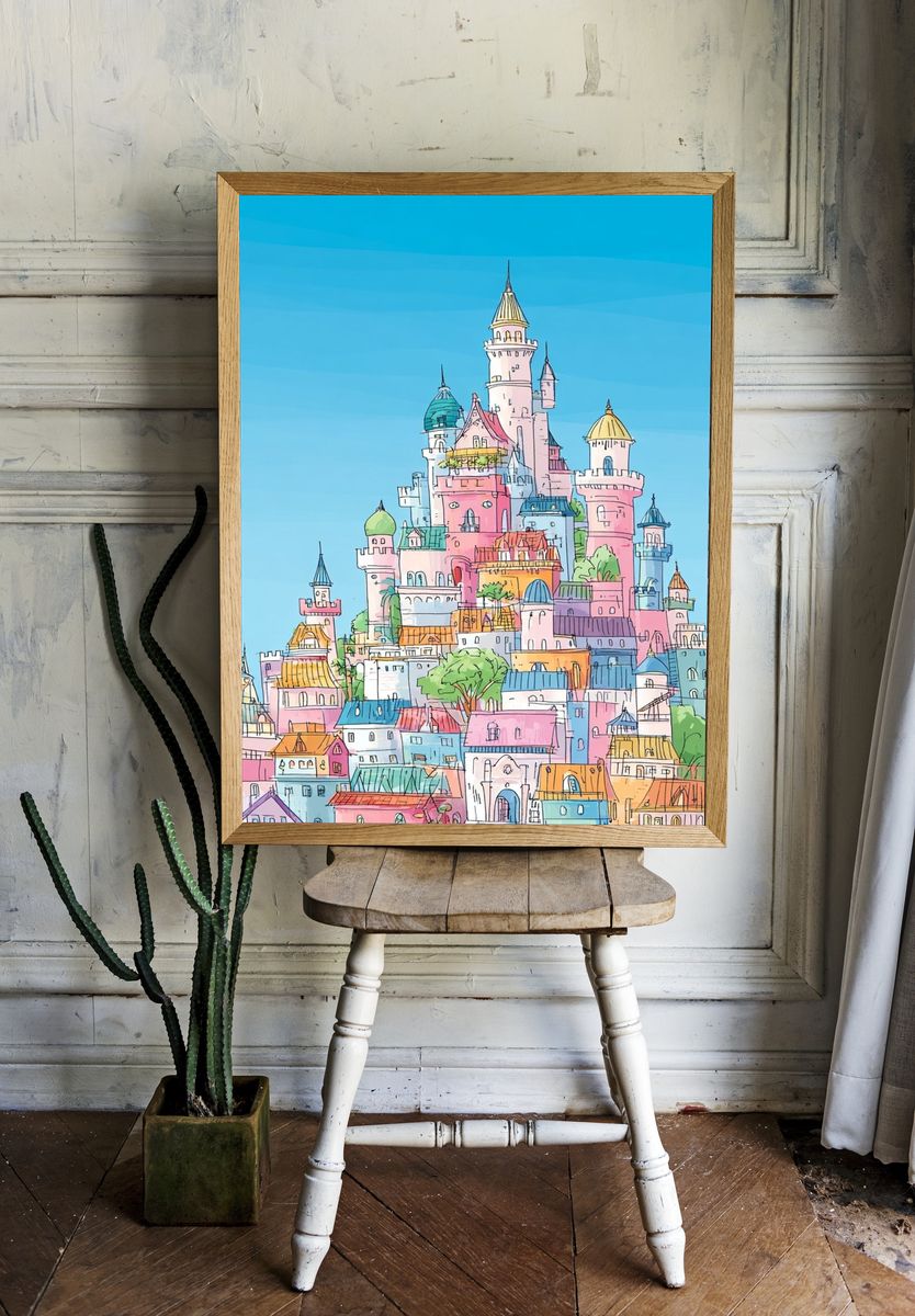 Pastel Storybook Castle Poster. room preview