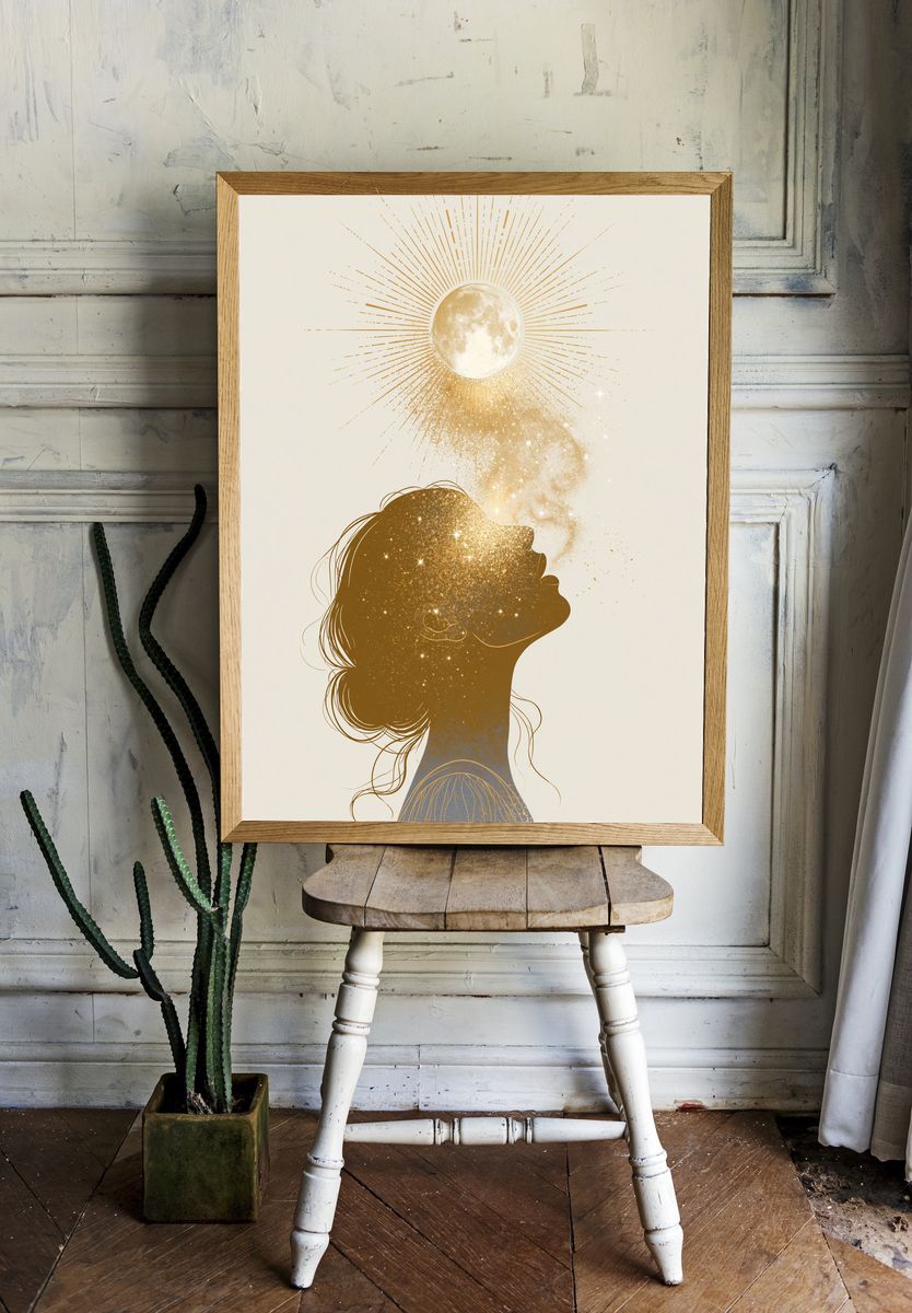 Moonlit Woman Silhouette Illustration Poster. — room view 1