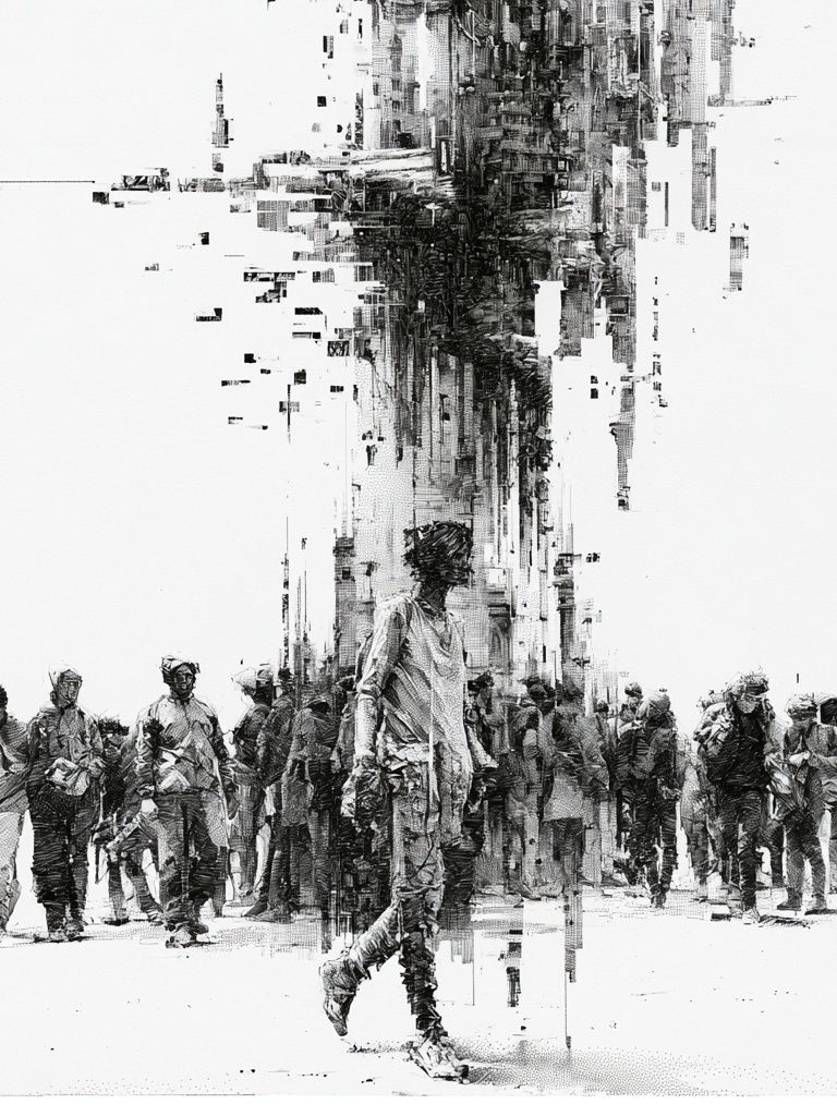 Urban Crowd Glitch Illustration Poster. poster — illustration art