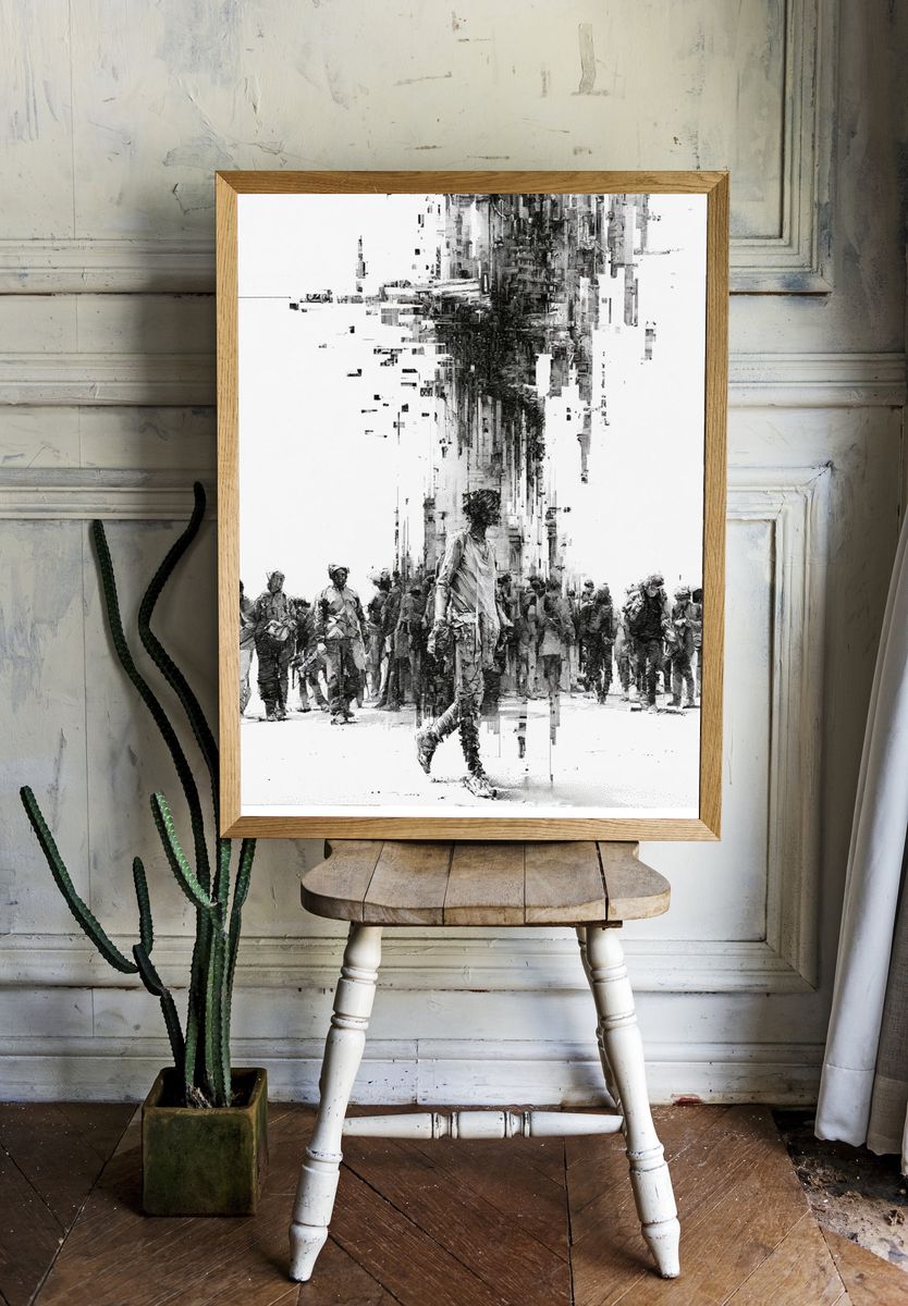 Urban Crowd Glitch Illustration Poster. — room view 1