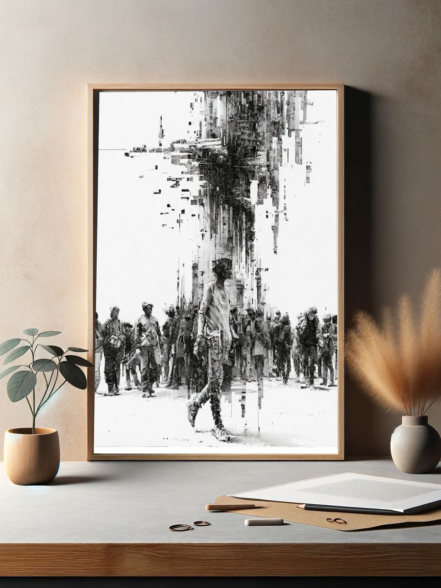 Urban Crowd Glitch Illustration Poster. — room view 2