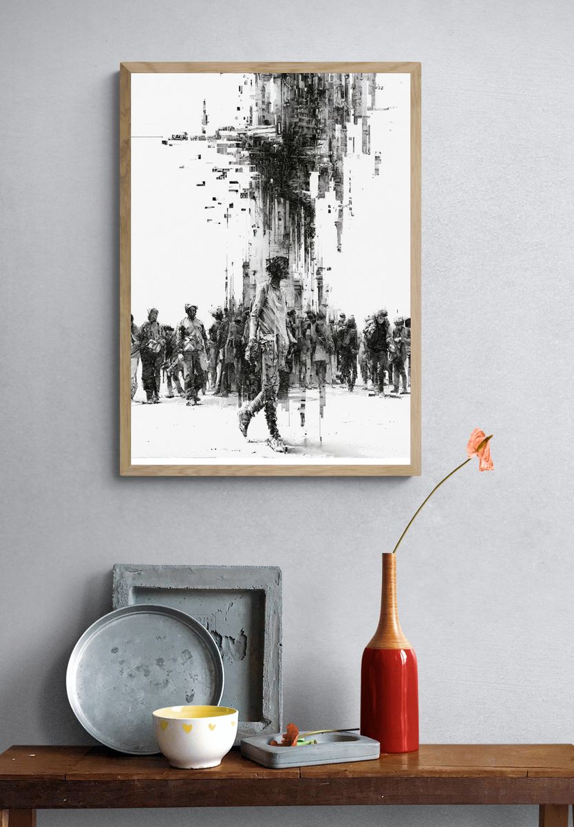 Urban Crowd Glitch Illustration Poster. — room view 3