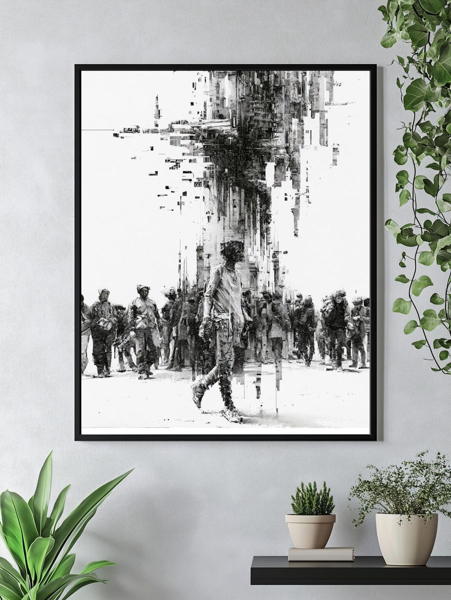 Urban Crowd Glitch Illustration Poster. — room view 4