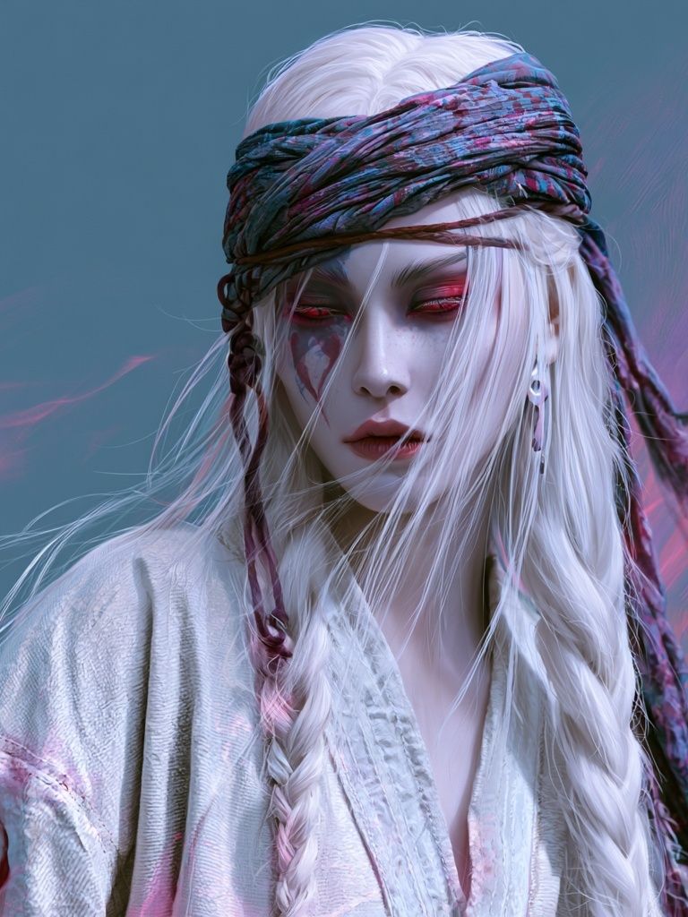 Mystic White-Haired Portrait Print. poster detail