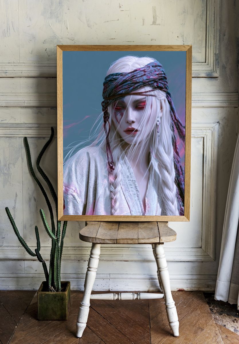 Mystic White-Haired Portrait Print. — room view 1