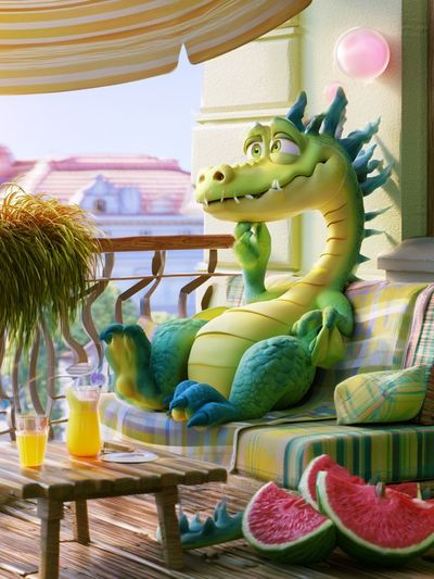 Whimsical Dragon Balcony Poster. poster print