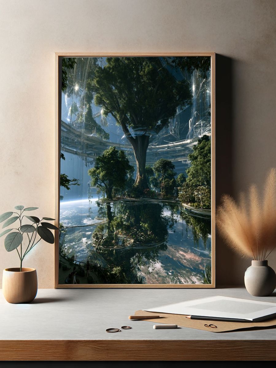 Futuristic Tree Atrium Illustration Poster. — room view 2
