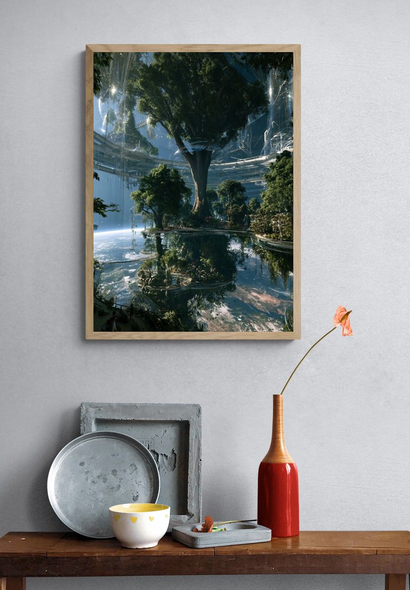 Futuristic Tree Atrium Illustration Poster. — room view 3