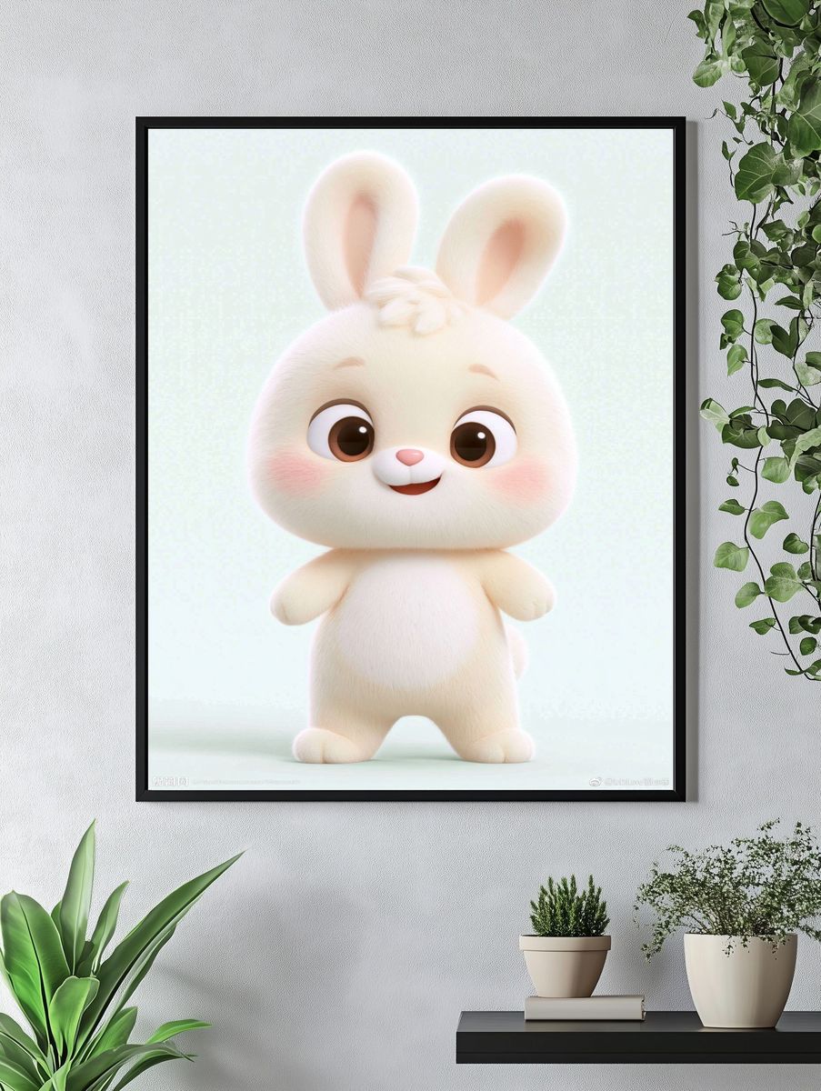 Cute Bunny Illustration Poster. — room view 4