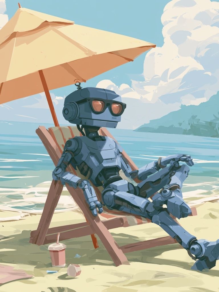 Beach Robot Relaxation Illustration Poster. poster detail