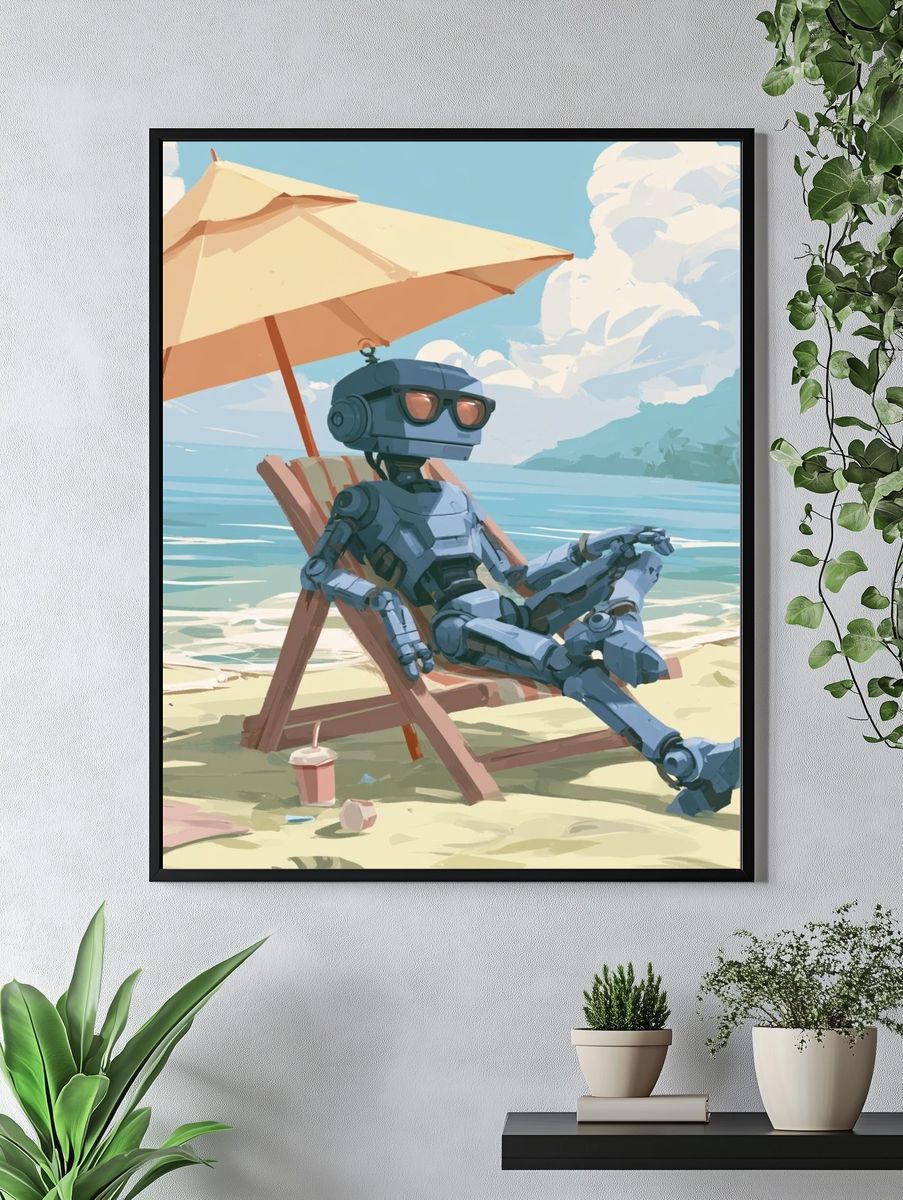 Beach Robot Relaxation Illustration Poster. — room view 4