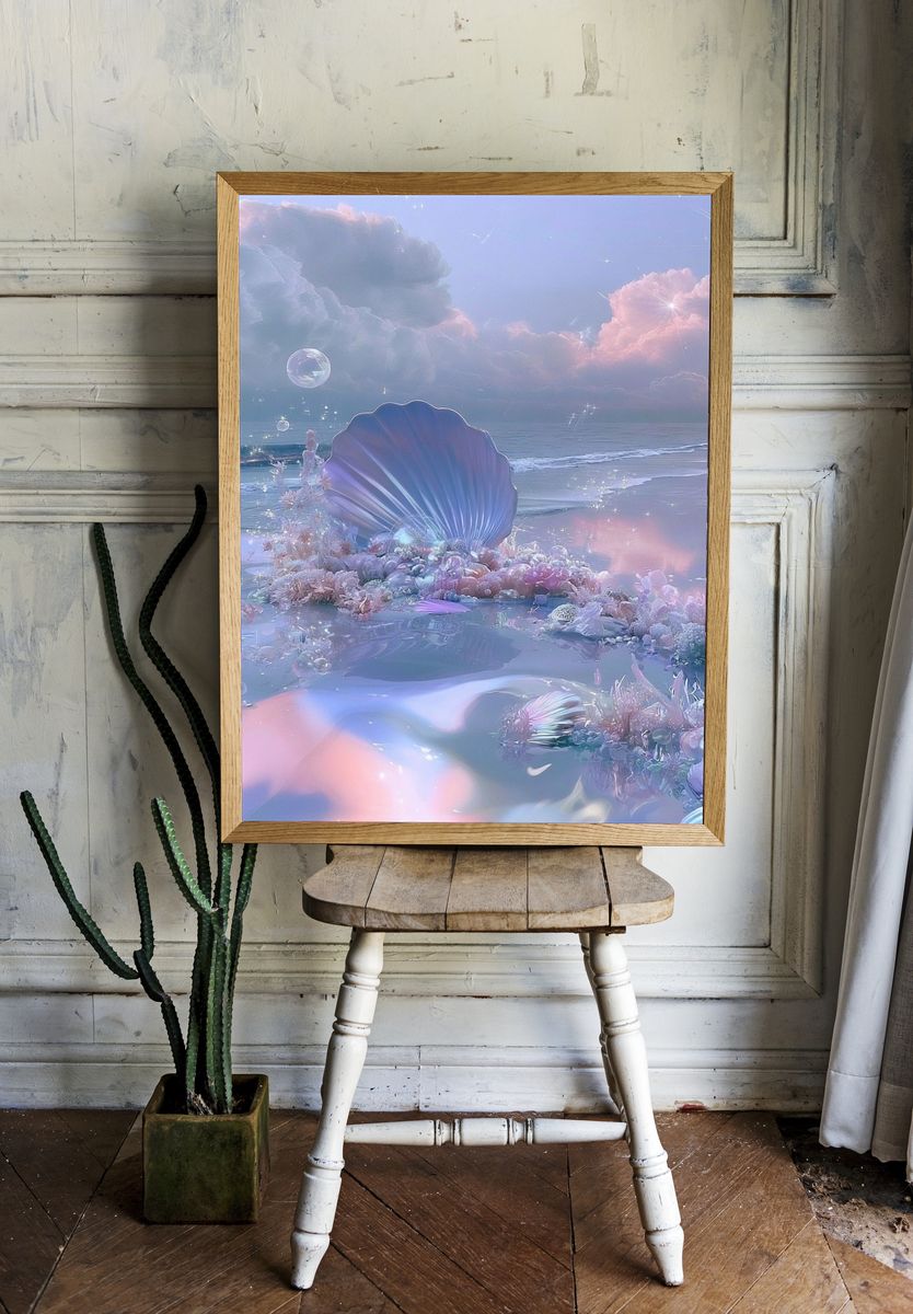 Dreamy Seashell Shoreline Poster. — room view 1