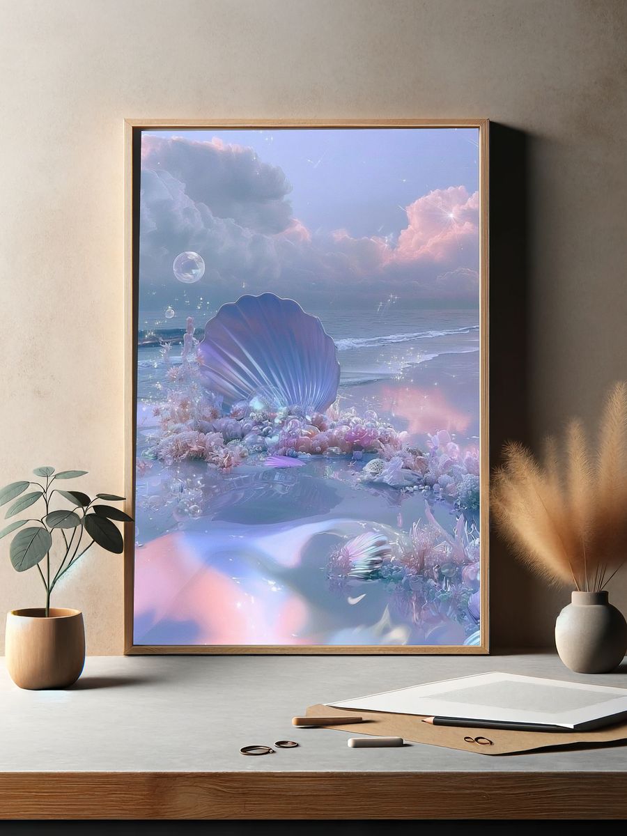 Dreamy Seashell Shoreline Poster. — room view 2