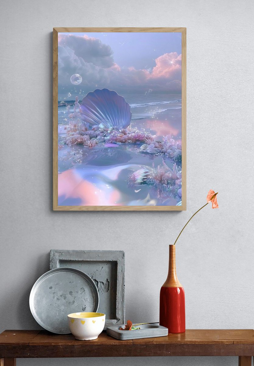 Dreamy Seashell Shoreline Poster. — room view 3