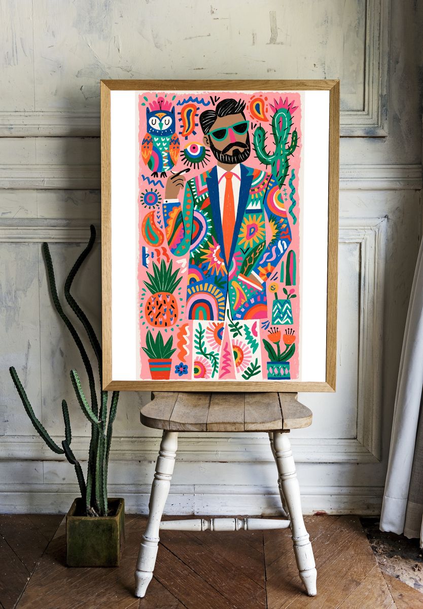 Colorful Dapper Man Illustration Poster. room preview